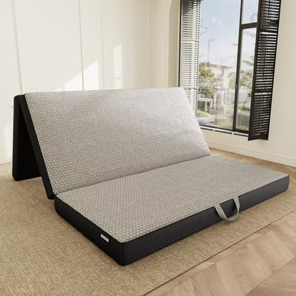 ROXGOX Memory Foam Trifold Mattress, Queen Portable Floor Bed 4 Inch, Foldable Mat with Washable Cover, Handle & Non-Slip Bottom, for RV, Travel, Camping, Yoga, 78"x58"x4", Grey - size: Queen, style: 4 Inch-Grey