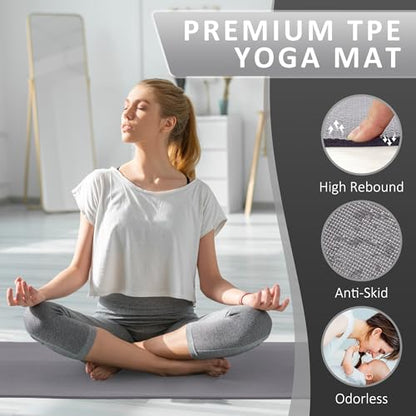 Fitvids All Purpose Thick High Density No Tear Exercise Yoga Mat with Strap & Lightweight Features for Indoor & Outdoor Use - color: Gray