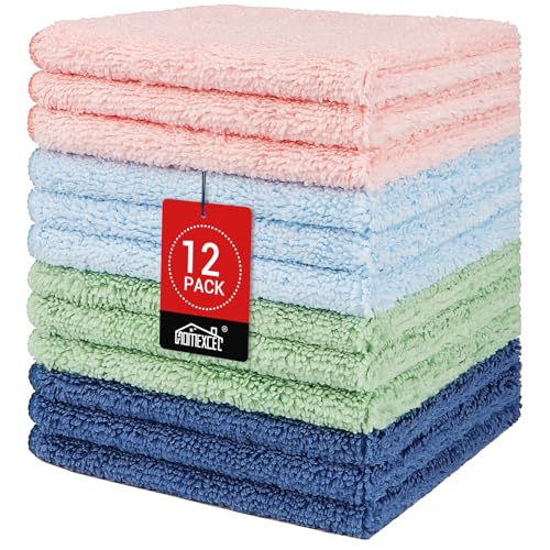 HOMEXCEL Washcloths 12PK, Ultra Soft&Highly Absorbent Face Towels, 12X12 in | Multi-Purpose Towels, Microfiber Wash Cloths for Bathroom, Hotel, Spa, Gym, and Kitchen, Machine Washable, Multicolor - color: Multicolor, size: 12 x 12 inch