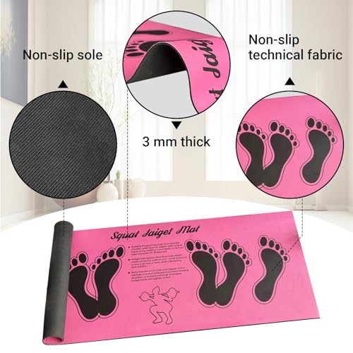 Squat Mat with Foot Position Guide, Anti-Slip Squat Target Mat for Home Gym, Leg, Glute and Ab Workouts, Lightweight Rollable Exercise Mat, 31.5" x 13.78" - color: Pink