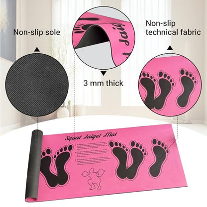 Squat Mat with Foot Position Guide, Anti-Slip Squat Target Mat for Home Gym, Leg, Glute and Ab Workouts, Lightweight Rollable Exercise Mat, 31.5" x 13.78" - color: Pink