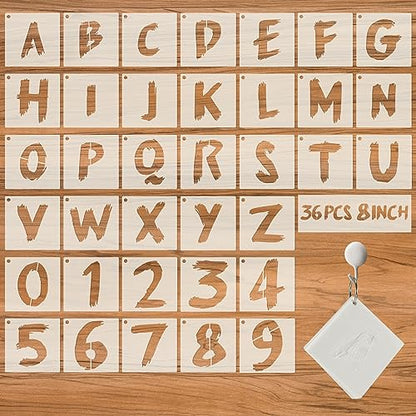 36Pcs Letter Stencils, Reusable Numbers & Alphabet Stencils, 8 inch,Cursive | Reusable, Numbers & Alphabet, For Painting on Wood, Wall, Fabric, Rock, Chalkboard, Signage, Spray Painting Compatible - size: 8 IN