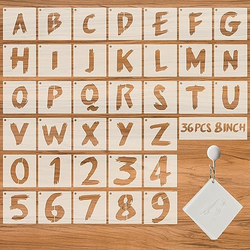 36Pcs Letter Stencils, Reusable Numbers & Alphabet Stencils, 8 inch,Cursive | Reusable, Numbers & Alphabet, For Painting on Wood, Wall, Fabric, Rock, Chalkboard, Signage, Spray Painting Compatible - size: 8 IN
