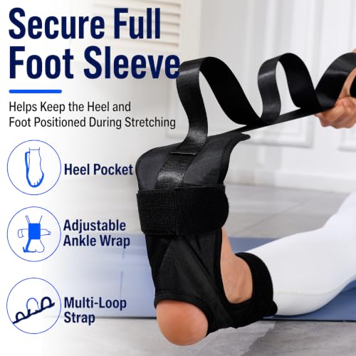 Foot Stretcher for Plantar Fasciitis, Calf & Achilles Leg Stretching Strap | Full foot holder keeps foot aligned for plantar fascia, heel, calf, Achilles, hamstring and ankle stretching