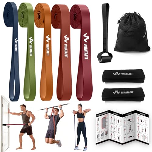 WHATAFIT Resistance Bands, 5 Level Pull Up Assistance Bands for Working Out - color: 2.3-56.7kg(5-125파운드) 오렌지 레드+그립