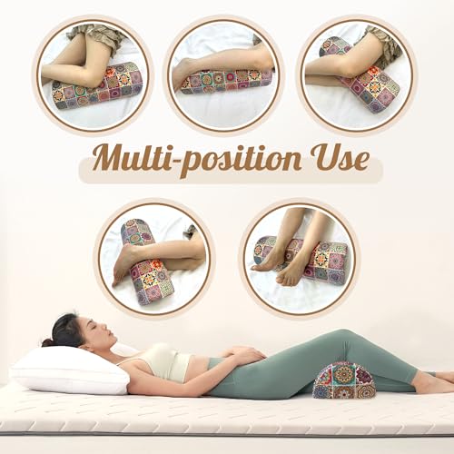 Knee Pillow for Back Sleeping – Half Moon Bolster Pillow for Under Knee While Sleeping Support, Leg & Back Pain Relief (21.5x9x5 Inches) - color: Beige