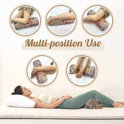 Knee Pillow for Back Sleeping – Half Moon Bolster Pillow for Under Knee While Sleeping Support, Leg & Back Pain Relief (21.5x9x5 Inches) - color: Beige