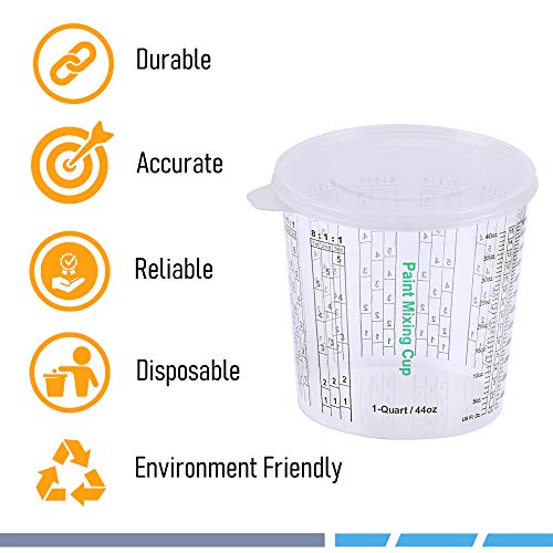 CANOPUS 44-oz Paint Mixing Cups, Pack of 12 Cups with 3 Lids, Reusable and Solvent-Resistant Clear Plastic Containers for Paint, Epoxy, Resin, Oil, and Thinner - size: 44 oz