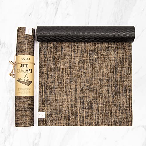Myga Jute Yoga Mat, High Performance Vegan Floor Exercise Mat, Eco Friendly Biodegradable Yoga Mat with PVC Backing,72" x 24", 0.2" Thickness - color: Black