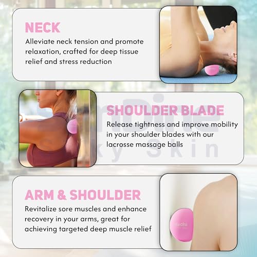 Lacrosse Massage Balls for Deep Tissue Massage - Release Tension Relieve Muscle Soreness Improve Flexibility - Ideal for Myofascial Release Trigger Point Therapy - 2Pack Yoga Balls by Sandine (Pink) - color: Pink