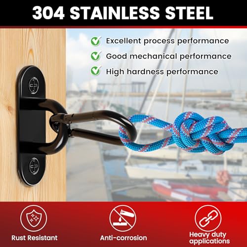 sprookber 304 Stainless Steel Pad Eye Snap Hook, M5 Ceiling Hook 500Lb,8Pcs | Hanging Kit with Screws for Hammock Chair Swing, Yoga Gym Equipment, Sun Shade Sail, Plant Hangers & Marine Boat Hardware - size: 2 Inch, style: Black Oval