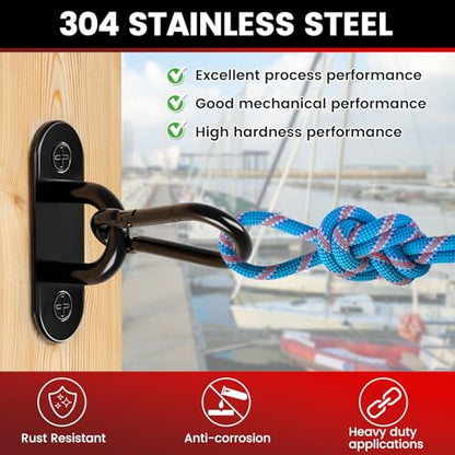 sprookber 304 Stainless Steel Pad Eye Snap Hook,M8 Ceiling Hook 1200Lb,8Pcs | Hanging Kit with Screws for Hammock Chair Swing, Yoga Gym Equipment, Sun Shade Sail, Plant Hangers & Marine Boat Hardware - size: 3.15 inch, style: Black Oval