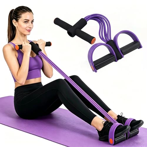 Upgraded Durable 6-Tube Pedal Resistance Strap with Handle, Natural Rubber Fitness Resistance Strap, Multifunctional Fitness Strap, Suitable for Abdominal, Waist, arm, and Leg Shaping Training - color: Purple