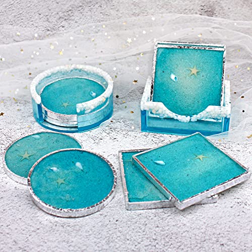 RESINWORLD Resin Coaster Molds Set, Upgrade 10 pcs Silicone Coaster Molds Kit Storage Box Mold for Resin Casting, Square Round Coaster Epoxy Molds