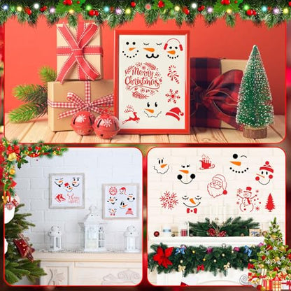 Augshy 56 Pack Christmas Snowman Face Stencils, Reusable 3 Inch | Plastic Paint Stencils, for Christmas Crafts Scrapbooking Wall Floor Decor, DIY Rock Painting Art Projects, Small Templates - style: Snowman