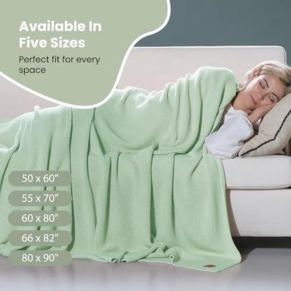 Dalisa Alina GOTS Organic Cotton Throw Blanket, Sage, 60x80 in - color: Sage, size: 60x80