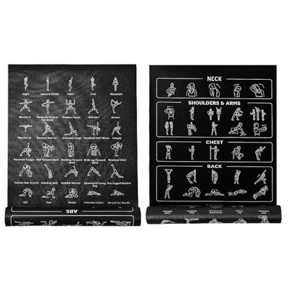 Instructional Yoga Mat with Poses and Stretches Printed On It - color: 블랙.