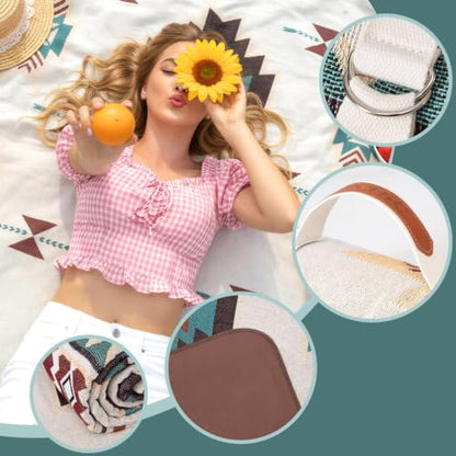 RYCHIC 2 in 1 Extra Large Outdoor Rug Picnic Mat Woven Summer Throw Blanket Boho Giant Beach Travel Essential Yoga Accessories Park Patio Lawn Garden Grass Ground Play Music Festival Concert Must Have - color: Boho Beige