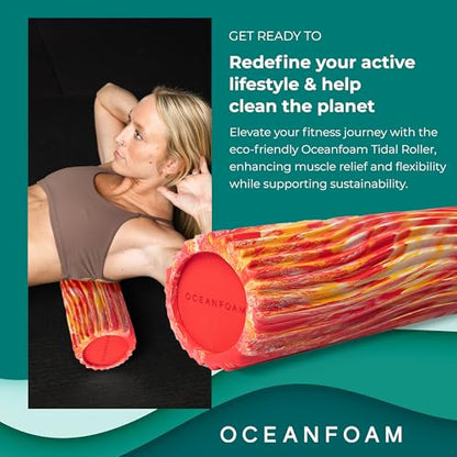 Oceanfoam Tidal Roller - Red, Gold & Natural Marbled - Muscle Massage Foam Roller for Back Pain & Stretching - Firm and Ergonomic Wide Wave Textured - Yoga, Athletics, & Wellness - Full Size, 20" x 5" - color: Red, Gold & Natural Marbled