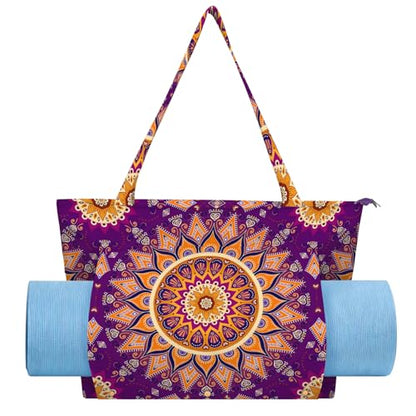Mandala Yoga Mat Bag Large Yoga Bags and Carrier Fits All Your Stuff Yoga Tote Bags with Zipper Pocket Pilates Bag - color: Purple-01