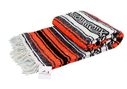 Open Road Goods Mexican Blanket - Authentic Serape Falsa Blanket - Handmade (Orange) - color: Orange