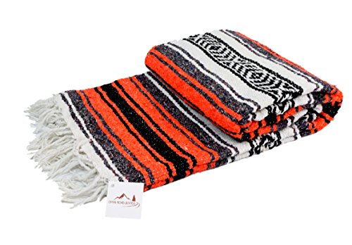Open Road Goods Mexican Blanket - Authentic Serape Falsa Blanket - Handmade (Orange) - color: Orange