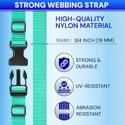 TECEUM 3/4" Nylon Strap Kit with Buckles, Turqouise 6 yards Repair Set | Heavy duty hardware kit: 6yd webbing, 6 quick release buckles, 12 tri-glide slide clips, 6 metal D-rings for crafting. - color: Turqouise, size: 3/4" - 6 yards, style: 6 Buckle - 12