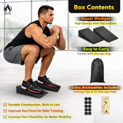 Non-Slip Squat Wedge Block, 2 Pack | Heel Elevated Design Foot Wedges for Exercise