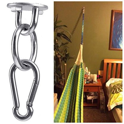 Hammock Hanging Hook Kit, Load Capacity 1400 lb, Stainless Steel Round Mount Pads, Spring Snap Hooks, Lag Screws Set for Hammock Yoga Swing Chair Punching Bag Indoor Outdoor Relaxation - color: 6-packs Hammock Hanging Hook Kit