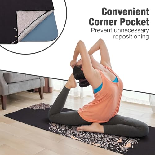 MoKo Yoga Towel, Non-Slip Quick-Dry Mat Towel, 74.4 x 27.4 in, Lotus - color: Black Gold