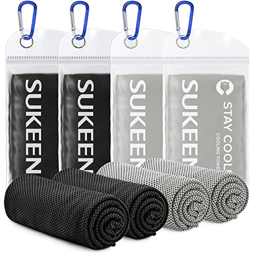 Sukeen 4 Pack Cooling Towels (40"x12") for Neck and Face Instant Cooling | Stay Cool in Hot Weather,Versatility,Soft,Breathable,Durability for Sports,Outdoor activities,Summer works in heat - color: Black/Black/Grey/Grey