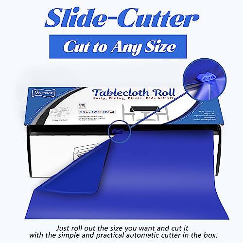 Navy Blue Plastic Tablecloth Roll: 54in X 120ft, Disposable with Easy Slide Cutter, Fit Any Shape & Size Tables, Perfect for Picnic, Party, Birthdays - color: Blue, size: 1440" x 54" (Rectangular)