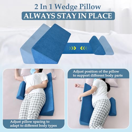 NEPPT Wedge Pillow Body Position Wedges Back Positioning Elevation Pillow Case Pregnancy Bedroom Eevated Body Alignment Ankle Support Pillow Leg Bolster (2-in-1) - color: 2-in-1