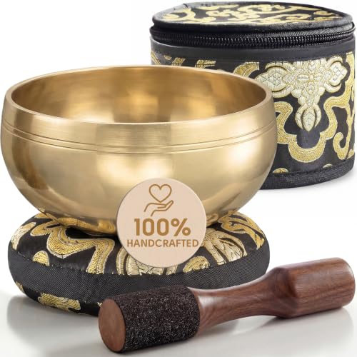 Silent Mind Tibetan Singing Bowl Set – Easy to Play & Beginner Friendly Meditation Bowl with Cushion, Mallet & Case | Stress Relief & Mindfulness | Gift-Ready - color: Plain Textured, size: With Case
