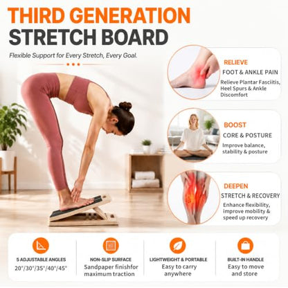 Slant Board for Calf Stretching, Wooden Slant Boards for Exercise, 5 Adjustable Angles, Calf Stretcher Board with Non-Slip Surface and Carry Handle for Squats and Ankle Mobility