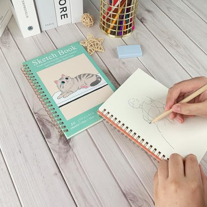 DSTELIN 2 Pack Mini Sketch Books, 7.5 x 5.1 Inch, Spiral Bound with Hard Cover, 50 Sheets per Pad,100gsm, Ideal for Sketching and Mixed Media Creations