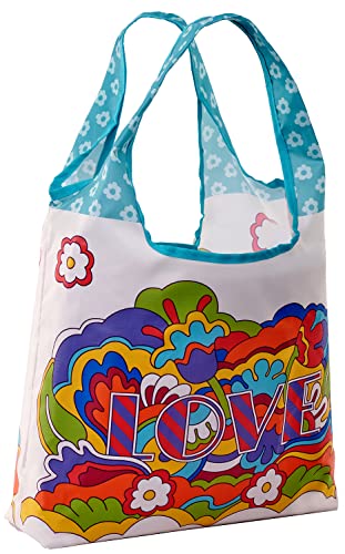 O-WITZ Reusable Grocery Bags | Vibrant Tote Bag For Groceries, Gym, Office, Beach, Toys & More | Washable Design With Large Handles For Maximum Convenience | Folds Into A Small Pouch, Psychedelic Love - color: Psychedelic Love