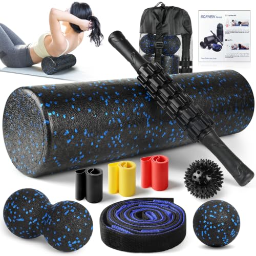 7 in1 Foam Roller Set for Deep Tissue Muscle Massager - Back Roller - color: Black Blue