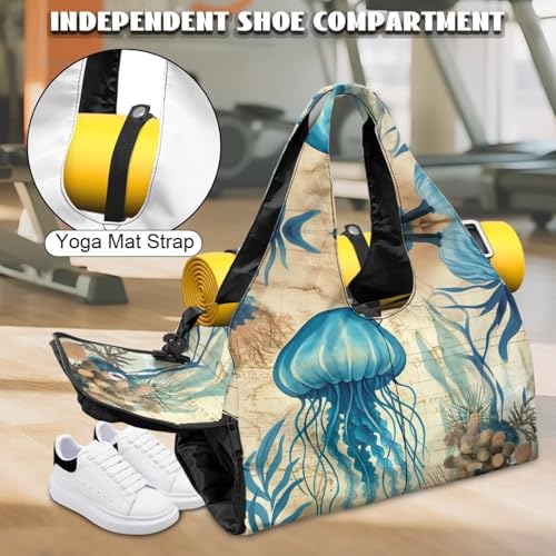 Yoga Mat Bag for Men Women Canvas Yoga Mat Carrier Take In Out Mat Easily for Beach Swim Bags Pool Sports Gym - color: Jellyfish