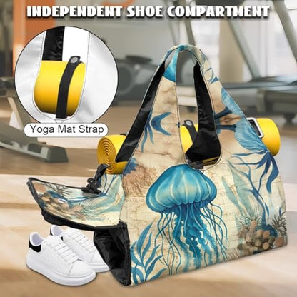 Yoga Mat Bag for Men Women Canvas Yoga Mat Carrier Take In Out Mat Easily for Beach Swim Bags Pool Sports Gym - color: Jellyfish