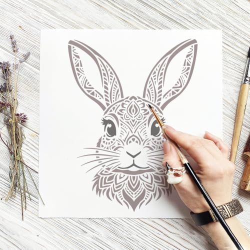 FINGERINSPIRE 12 Styles Mandala Texture Animal Stencils with a Brush 11.8x11.8inch Tiger Bear Owl Tiger Bear Owl Horse Leopard Deer Dog Turtle Lion Wolf Rabbit Painting Stencil Animal Theme Template