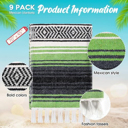 Peryiter 9 Pcs Mexican Yoga Blanket Striped Falsa, 45x70,Green Colors - color: Green Colors