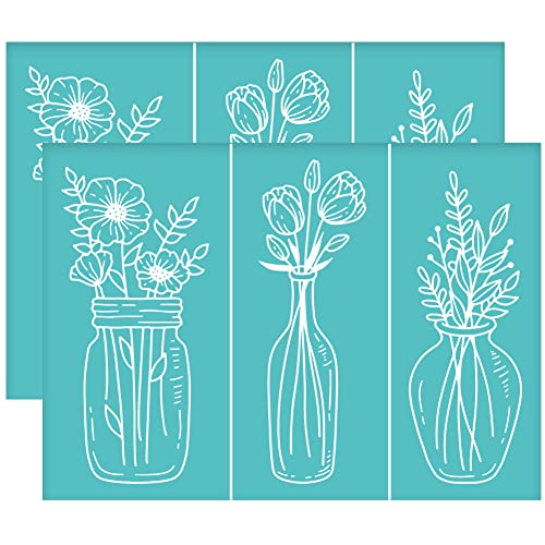 OLYCRAFT 2Pcs 3 Style Vases Self-Adhesive Silk Screen Printing Stencil Flower Vases Silk Screen Stencil Reusable Mesh Stencils Transfer for DIY T-Shirt Fabric Painting 7.7x5.5 Inch - color: Flower in Vase