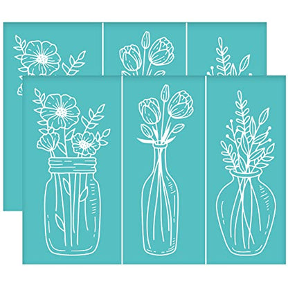 OLYCRAFT 2Pcs 3 Style Vases Self-Adhesive Silk Screen Printing Stencil Flower Vases Silk Screen Stencil Reusable Mesh Stencils Transfer for DIY T-Shirt Fabric Painting 7.7x5.5 Inch - color: Flower in Vase