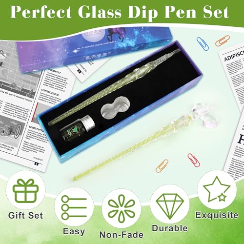 Luxiv Glass Dip Pen Set, Purple Crystal Pen With Ink, Holder, and Package - color: Green, style: Basic