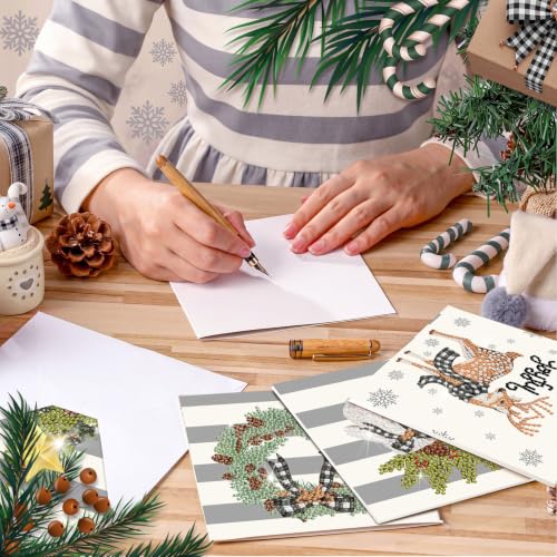 Saillong 12 Pack Neutral Christmas Diamond Painting Greeting Card Kits DIY Gray Christmas Diamond Art Cards with Envelopes Xmas 5D Rhinestones Painting Kit for Adults DIY Craft Family Friend Xmas Gift - color: Neutral Christmas