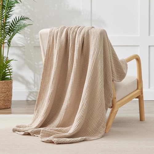 100% Cotton Muslin Blanket 40" x 40", Breathable and Lightweight Cotton Throw Blankets, Soft Cooling Summer Gauze Blanket for All Season, Beige - color: 01 - Beige, size: Baby ( 40"x40")
