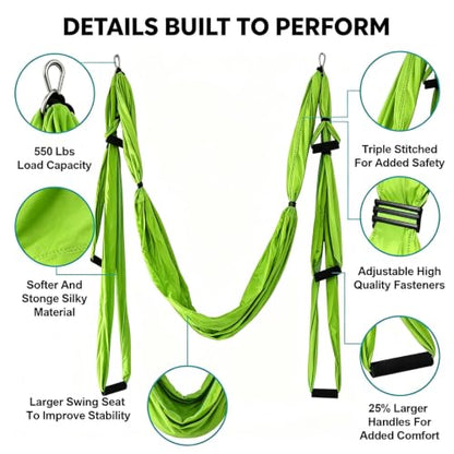 Aerial Yoga Hammock, Yoga Straps for Stretching, Swing Kit Set Trapeze Extension, Ceiling Hanging Sling Inversion Exercises Equipment - color: Green