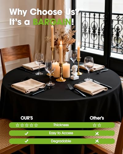 Pureegg Plastic Table Cloth Disposable 8 Pack, 84 Inch Round, Black | Graduation Party, Class of 2026, Leakproof & Sturdy, Black, Round Tablecloth, Table Cover - color: Black, size: 84" Round