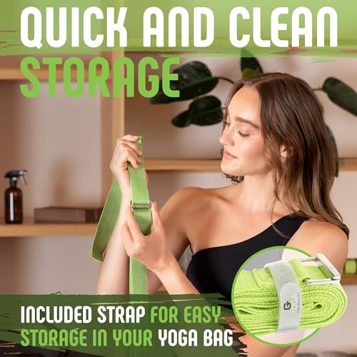 Gradient Fitness Yoga Strap, Friction-Less Easy-Feed Buckle, Super Soft Cotton/Polyester Blend Webbing, Free eGuide. (8 Feet) - color: Green